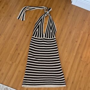 Lucy Paris Black and Cream crochet halter dress